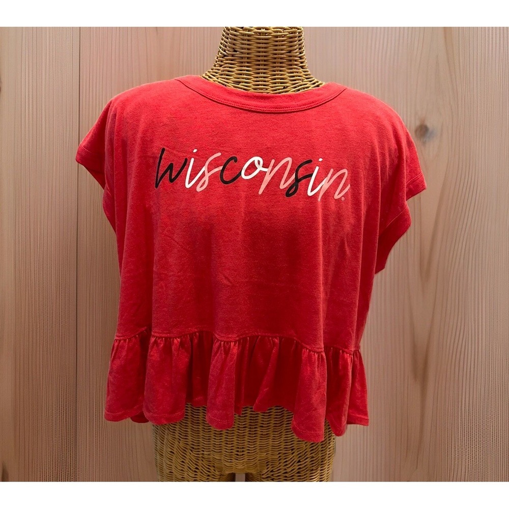 Wisconsin Badgers Women's Peplum Top With Hi/Lo Hem, Brand: UGAPPAREL, Red, Sz M